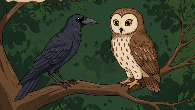 శత్రుత్వంలో స్నేహం: కాకి-గుడ్లగూబ కథాసారం